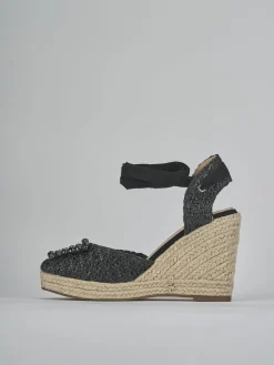 Espadrillas tacco 8cm pelle nero