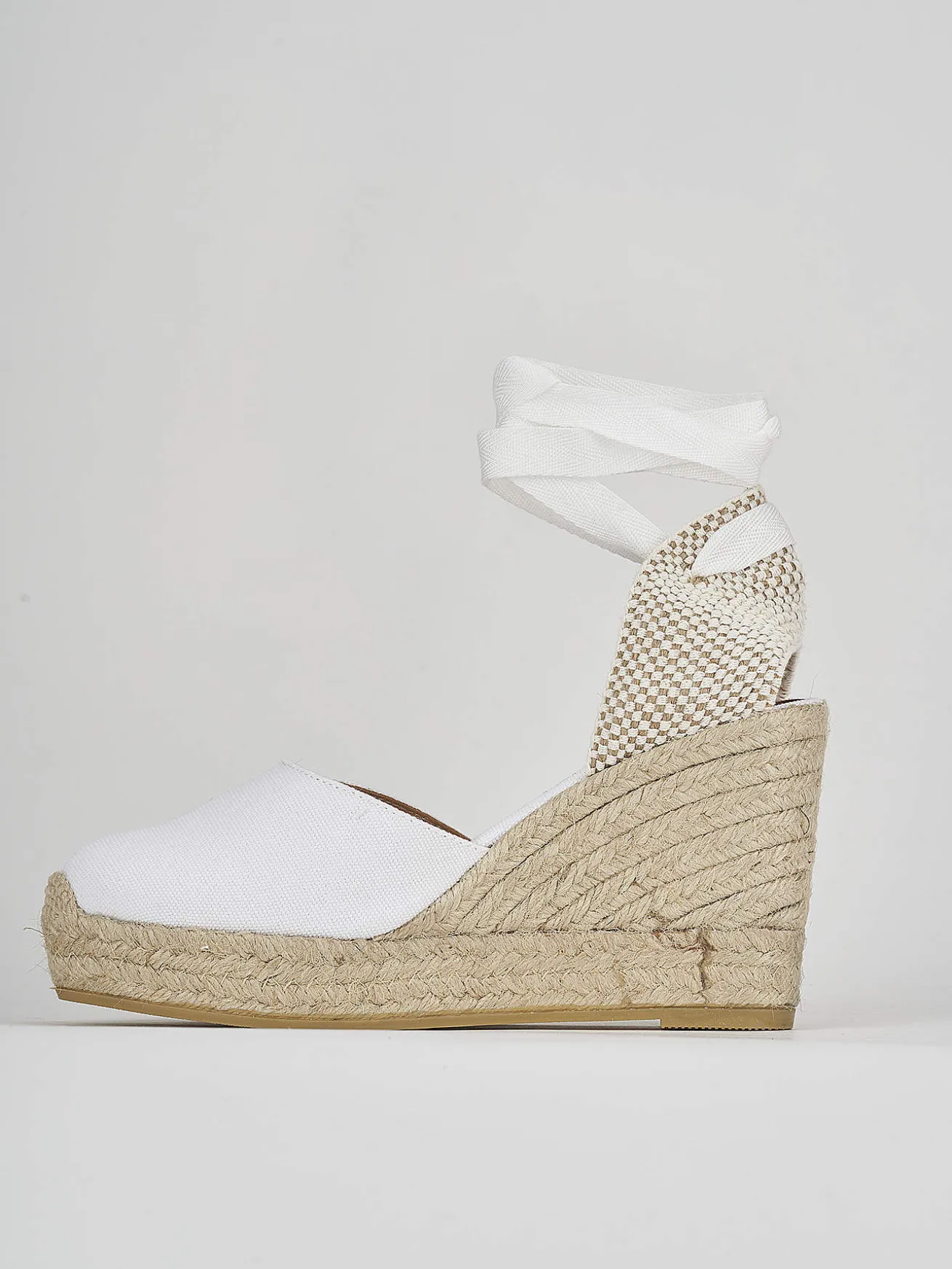 Espadrillas tacco 9cm tessuto bianco