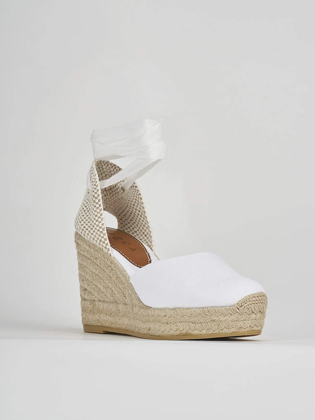Espadrillas tacco 9cm tessuto bianco