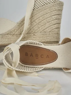 Espadrillas tacco 9cm tessuto beige