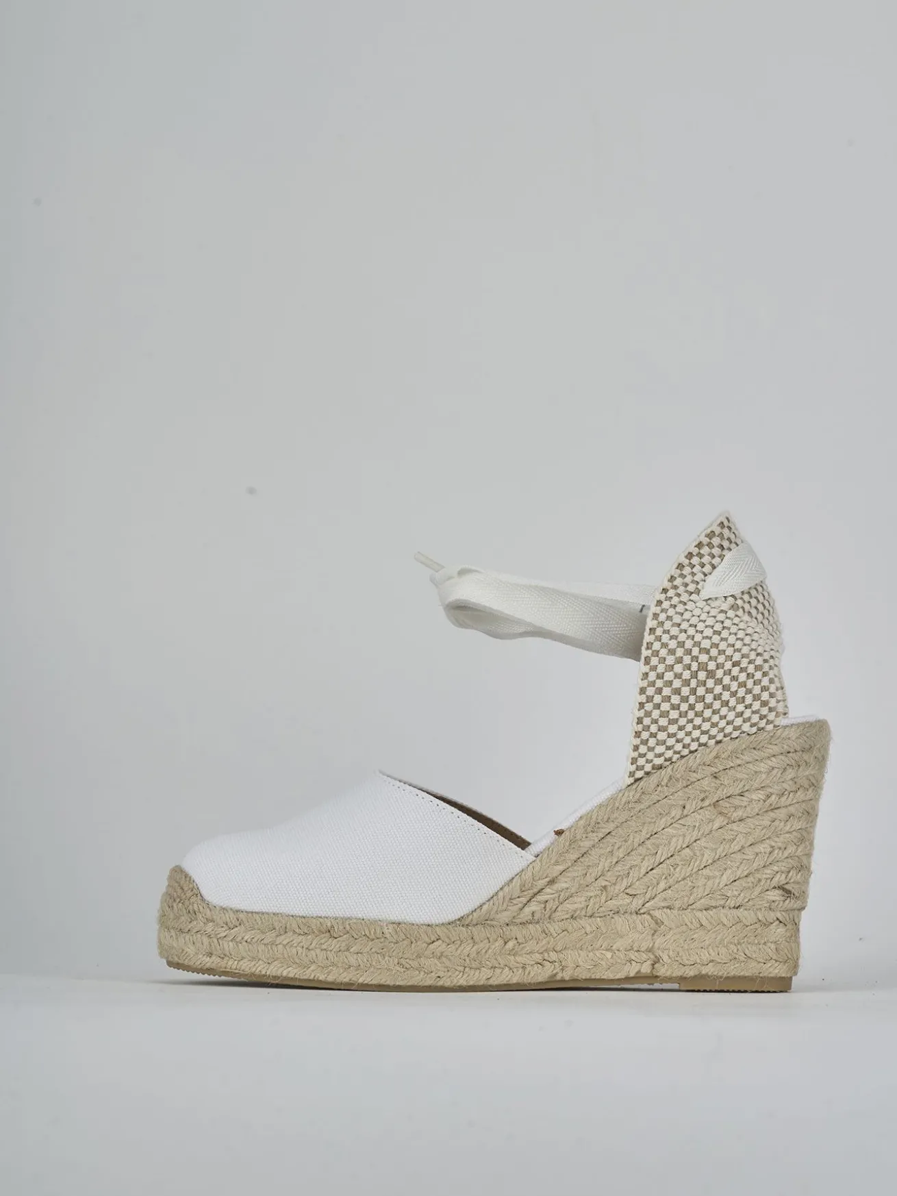Espadrillas tacco 9cm tessuto bianco