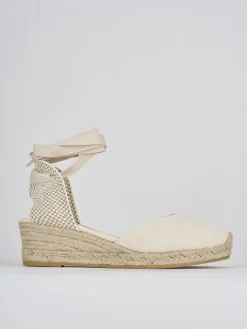 Espadrillas tacco 4cm tessuto beige