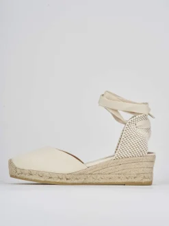 Espadrillas tacco 4cm tessuto beige