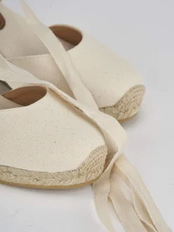Espadrillas tacco 4cm tessuto beige