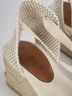 Espadrillas tacco 4cm tessuto beige