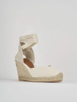 Espadrillas tacco 8cm tessuto beige