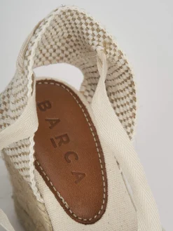 Espadrillas tacco 8cm tessuto beige