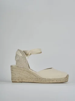 Espadrillas tacco 6cm tessuto beige