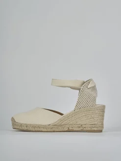 Espadrillas tacco 6cm tessuto beige