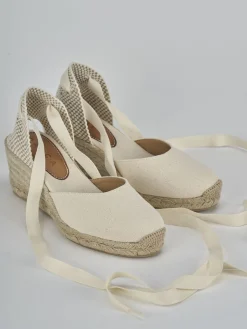 Espadrillas tacco 6cm tessuto beige