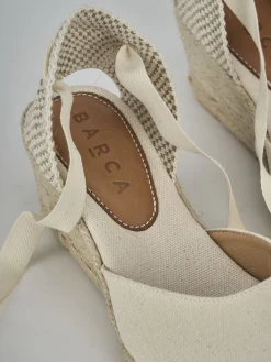 Espadrillas tacco 6cm tessuto beige