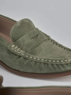 Mocassini tacco 1cm camoscio verde