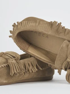 Mocassini tacco 1cm camoscio beige