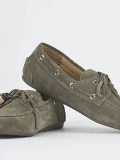 Mocassini tacco 1cm camoscio verde