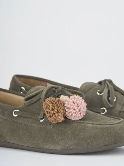 Mocassini tacco 1cm camoscio verde