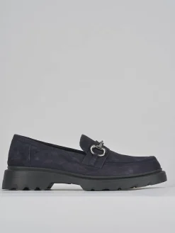 Mocassini tacco 3cm camoscio blu