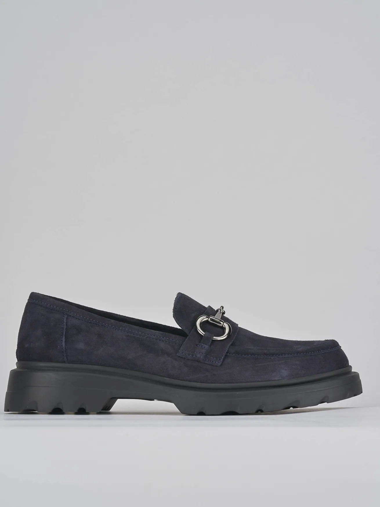 Mocassini tacco 3cm camoscio blu