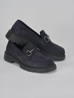 Mocassini tacco 3cm camoscio blu