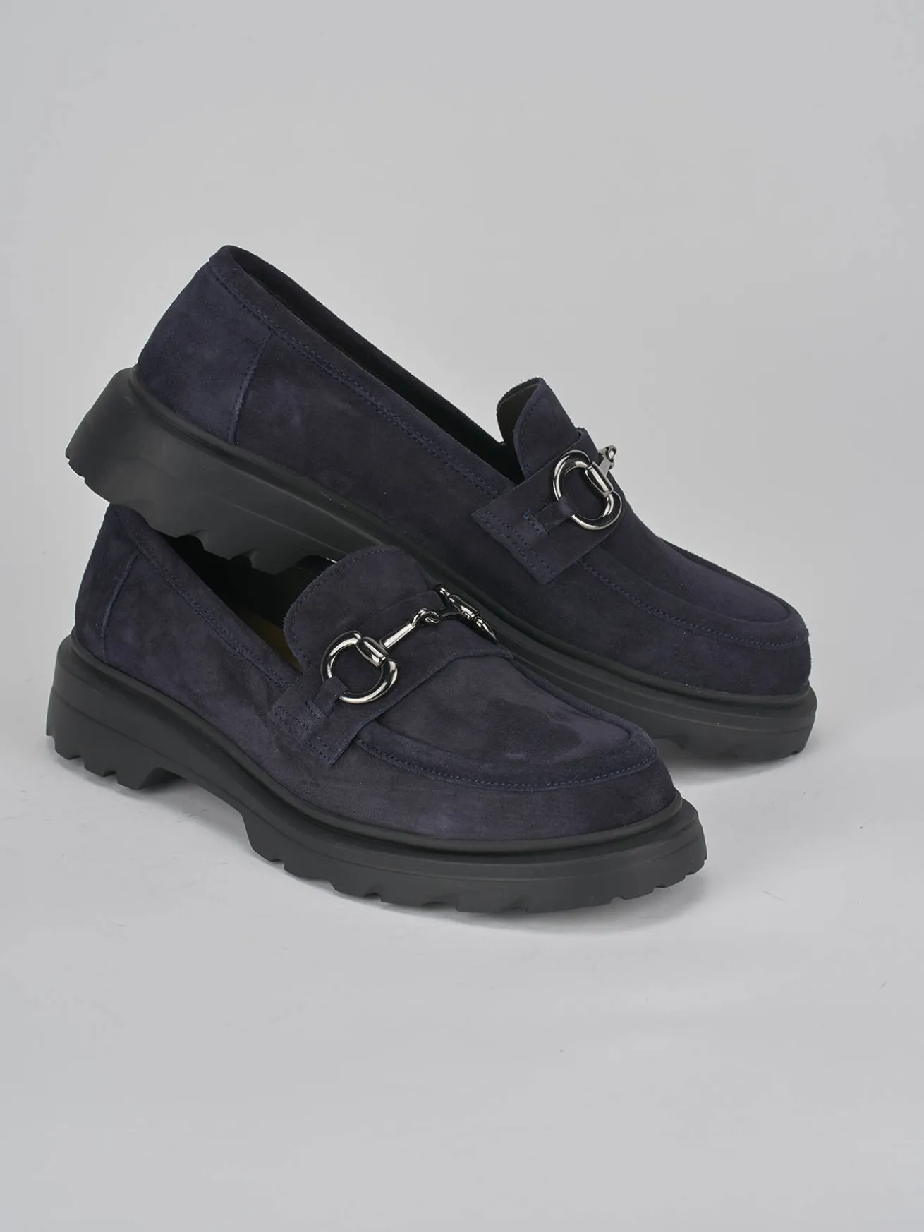 Mocassini tacco 3cm camoscio blu