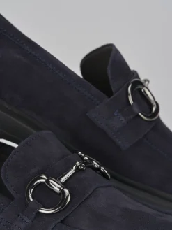 Mocassini tacco 3cm camoscio blu