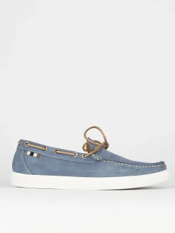 Mocassini tacco 1cm camoscio azzurro