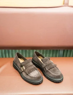 Mocassini tacco 3cm camoscio testa