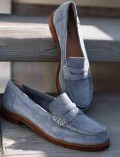 Mocassini tacco 1cm camoscio jeans