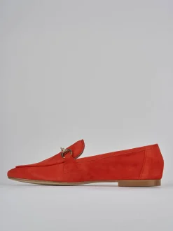 Mocassini tacco 1cm camoscio rosso