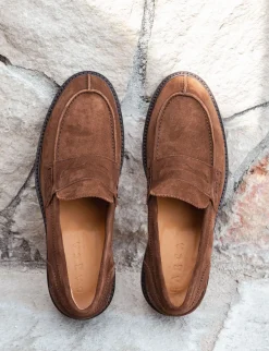 Mocassini tacco 1cm camoscio marrone