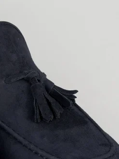 Mocassini tacco 2cm camoscio blu