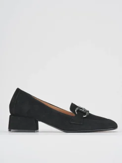 Mocassini tacco 3cm camoscio nero