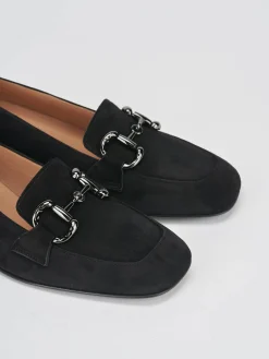 Mocassini tacco 3cm camoscio nero