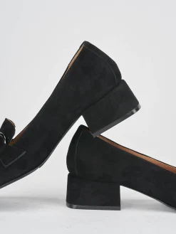 Mocassini tacco 3cm camoscio nero