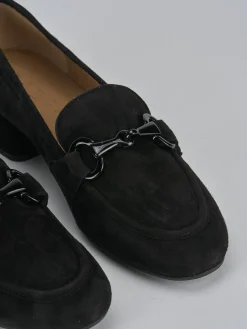 Mocassini tacco 5cm camoscio nero