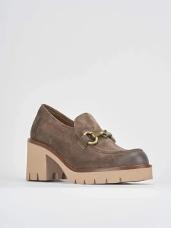 Mocassini tacco 6cm camoscio beige