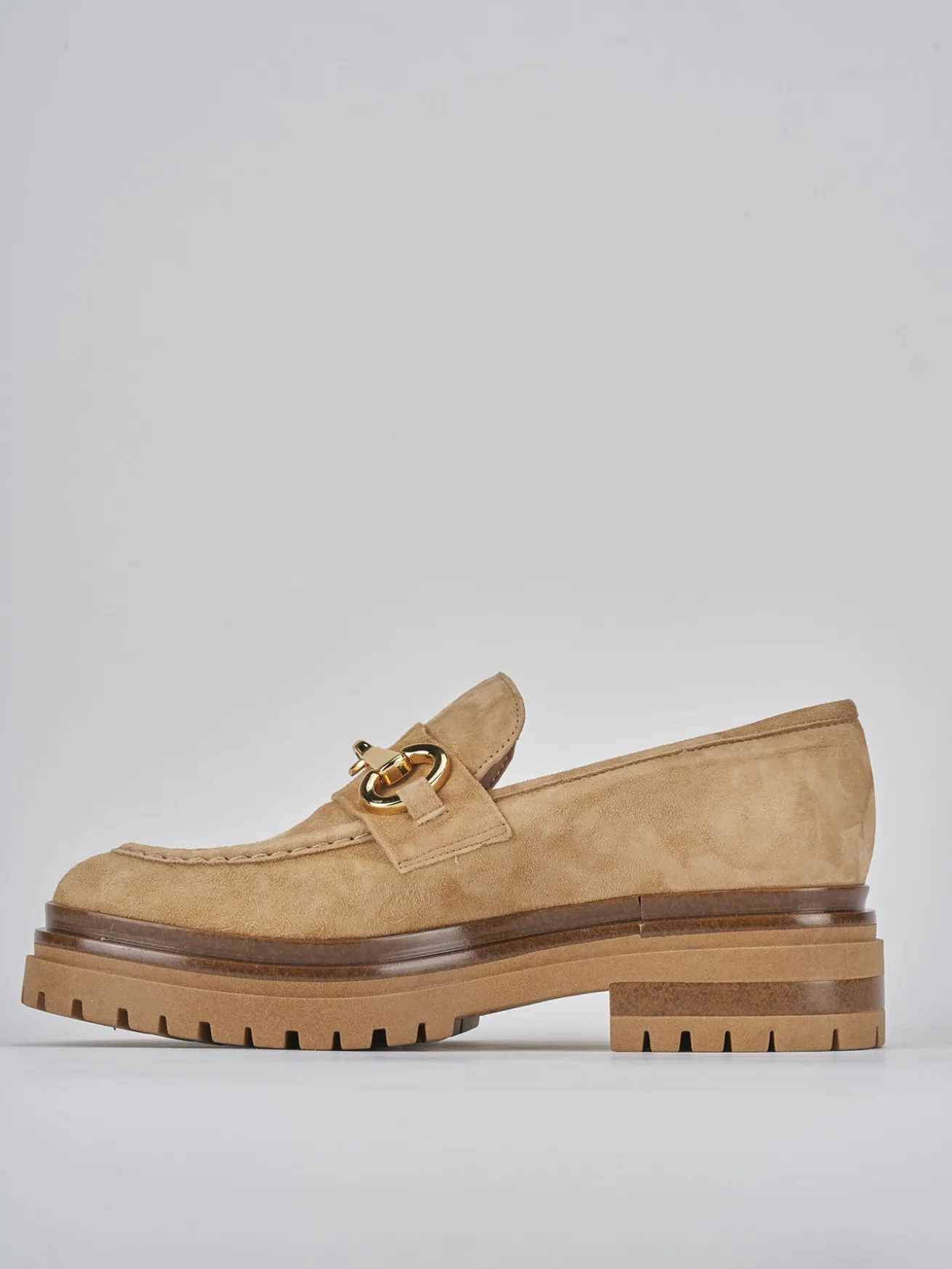 Mocassini tacco 3cm camoscio marrone