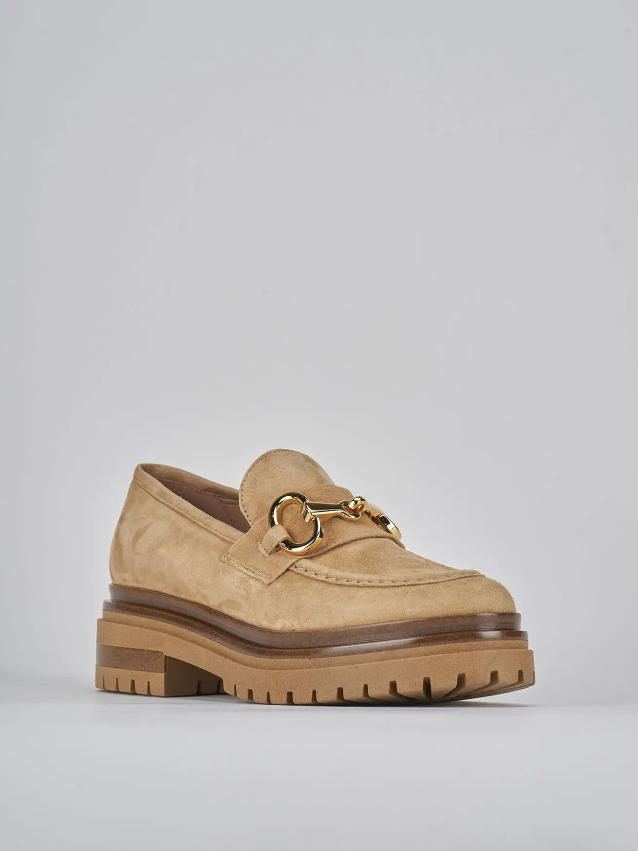 Mocassini tacco 3cm camoscio marrone