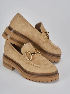 Mocassini tacco 3cm camoscio marrone