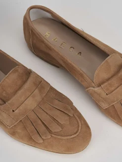 Mocassini tacco 1cm camoscio marrone