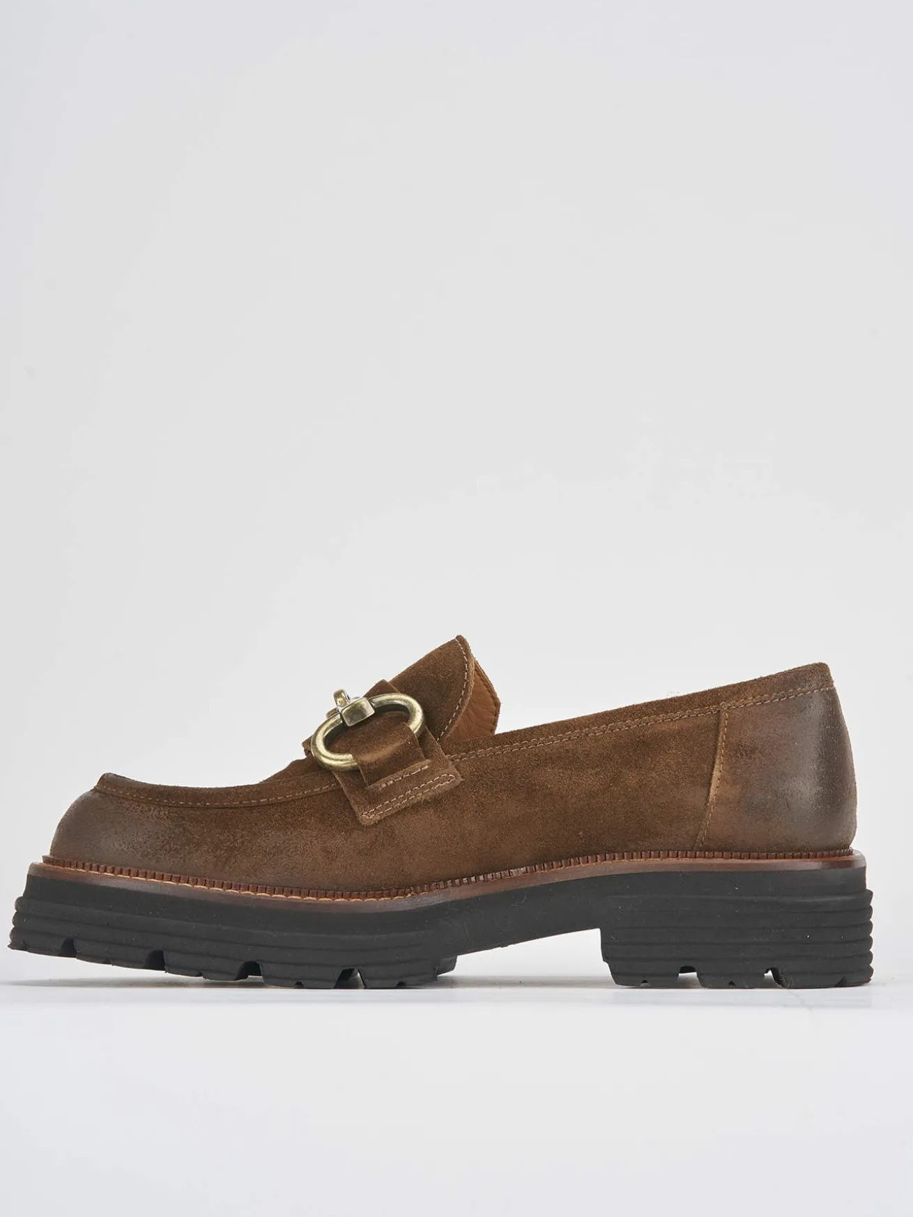 Mocassini tacco 2cm camoscio marrone