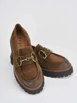 Mocassini tacco 2cm camoscio marrone