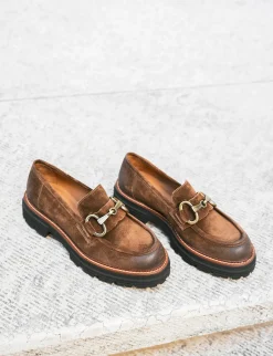 Mocassini tacco 2cm camoscio marrone