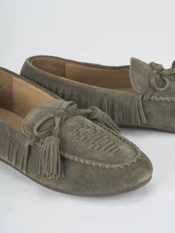 Mocassini tacco 1cm camoscio verde