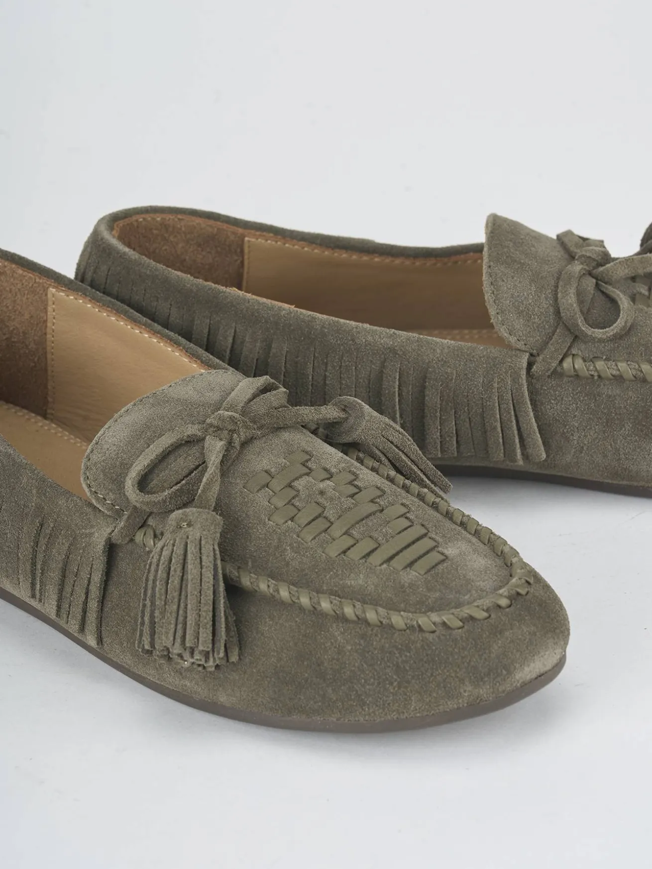 Mocassini tacco 1cm camoscio verde