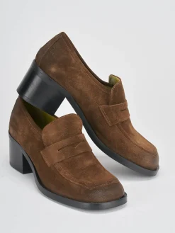 Mocassini tacco 4cm camoscio testa