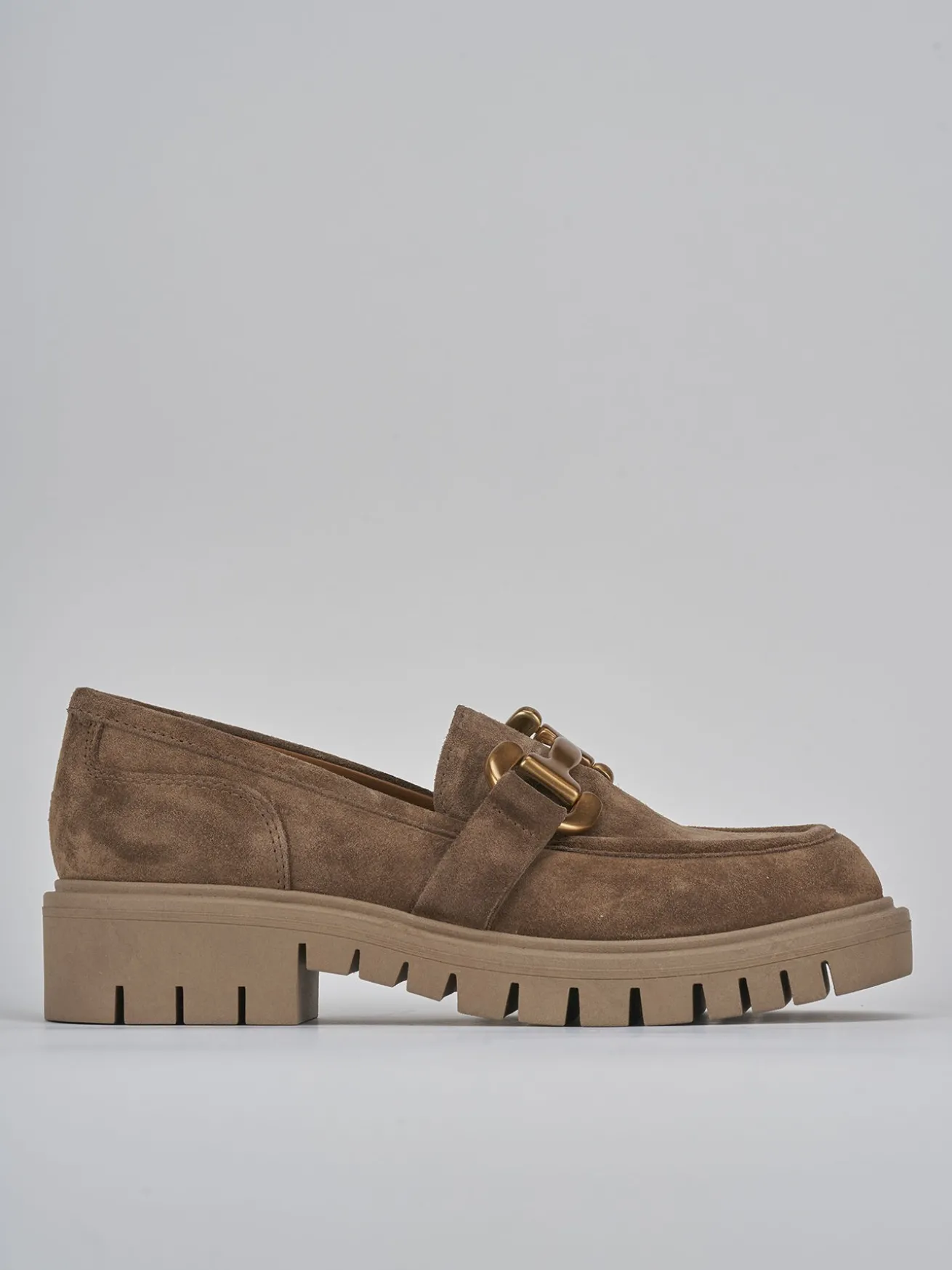 Mocassini tacco 2cm camoscio marrone