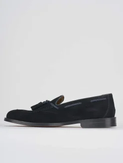 Mocassini tacco 2cm camoscio blu