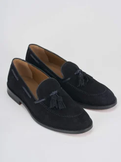 Mocassini tacco 2cm camoscio blu