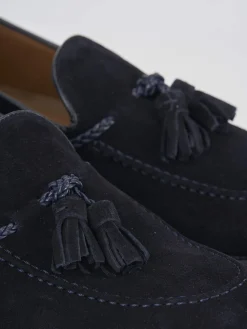 Mocassini tacco 2cm camoscio blu