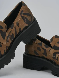 Mocassini tacco 2cm camoscio multicolor